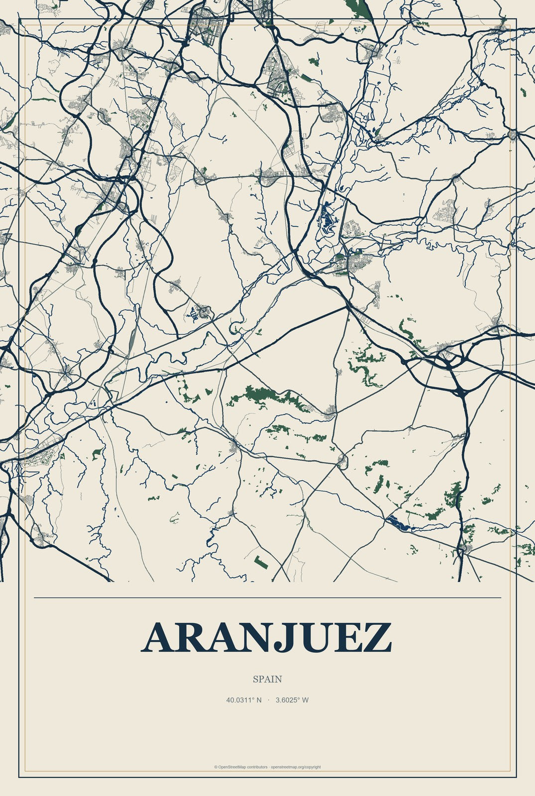 Aranjuez, Spain City Map Aluminum Sign in Coastal Cutout style