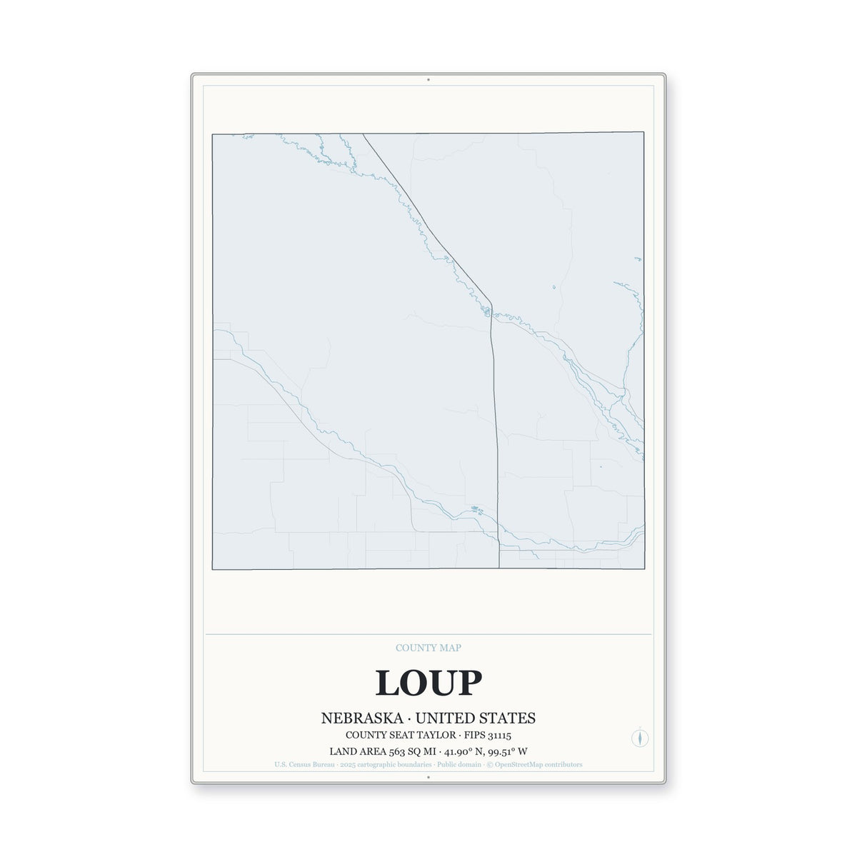 Loup County, Nebraska Map Aluminum Sign in Gallery Air style