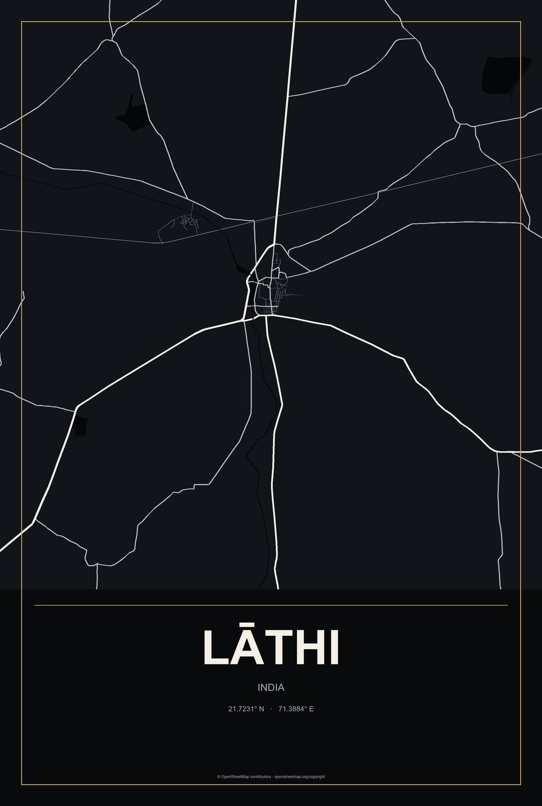 Lāthi, India City Map Aluminum Sign in Metropolitan Noir style