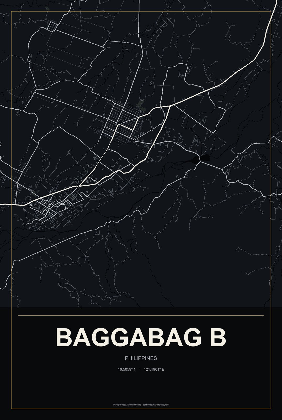 Baggabag B, Philippines City Map Aluminum Sign in Metropolitan Noir style