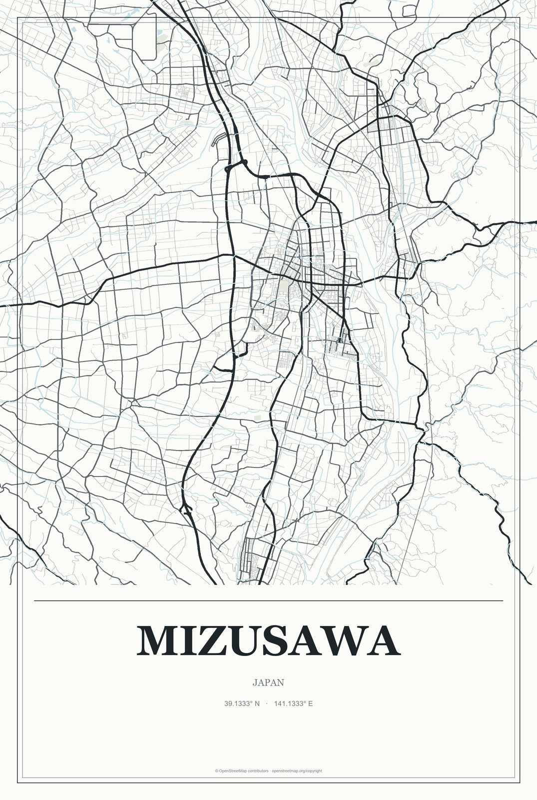 Mizusawa, Japan City Map Aluminum Sign in Gallery Air style