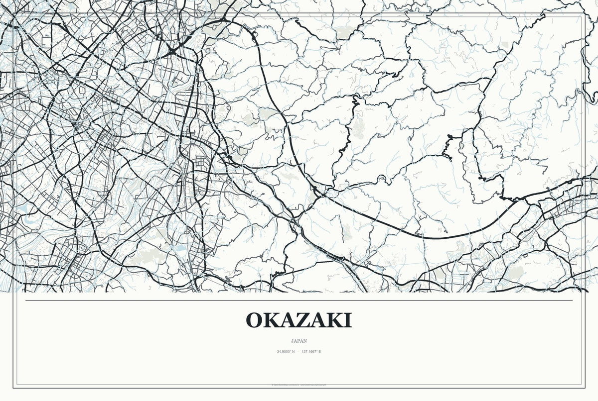 Okazaki, Japan City Map Aluminum Sign in Gallery Air style