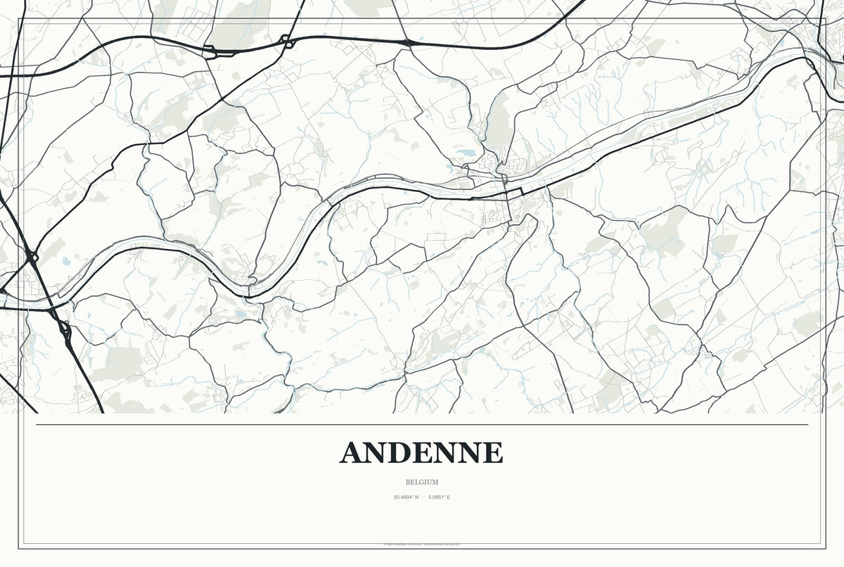 Andenne, Belgium City Map Aluminum Sign in Gallery Air style