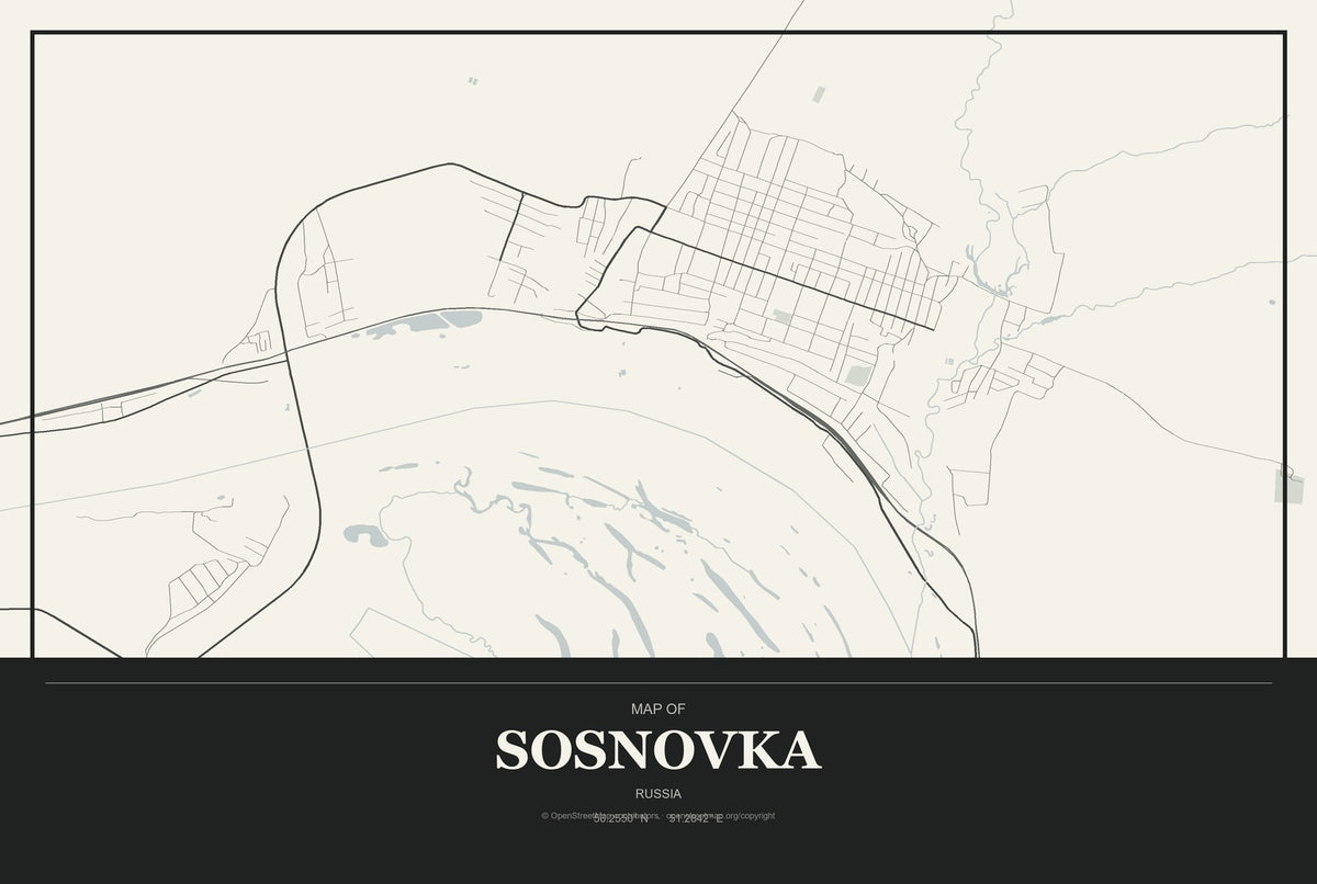 Sosnovka, Tambov Oblast, Russia City Map Aluminum Sign in Museum Plaque style