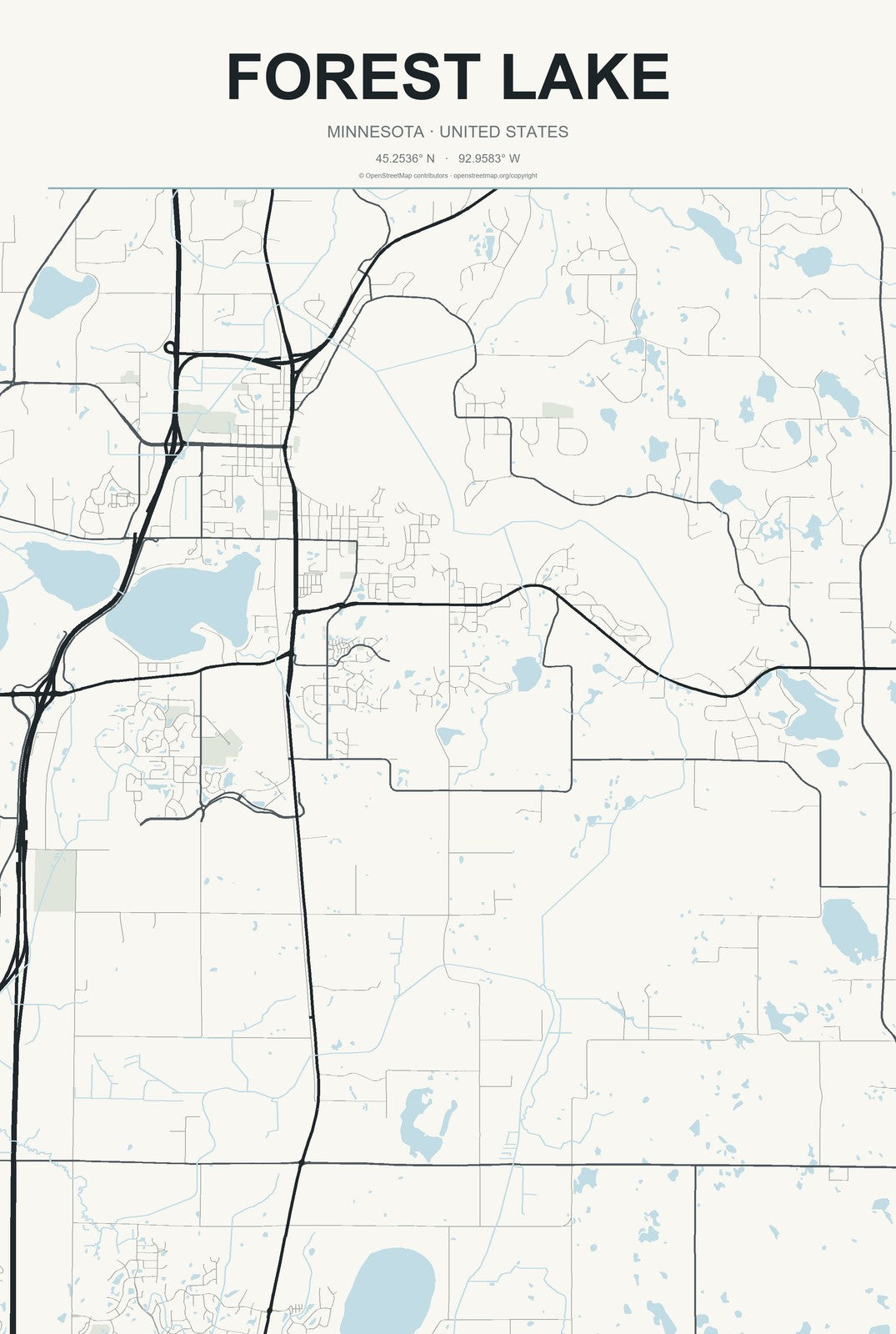 Forest Lake, Minnesota City Map Aluminum Sign in Headline Atlas style