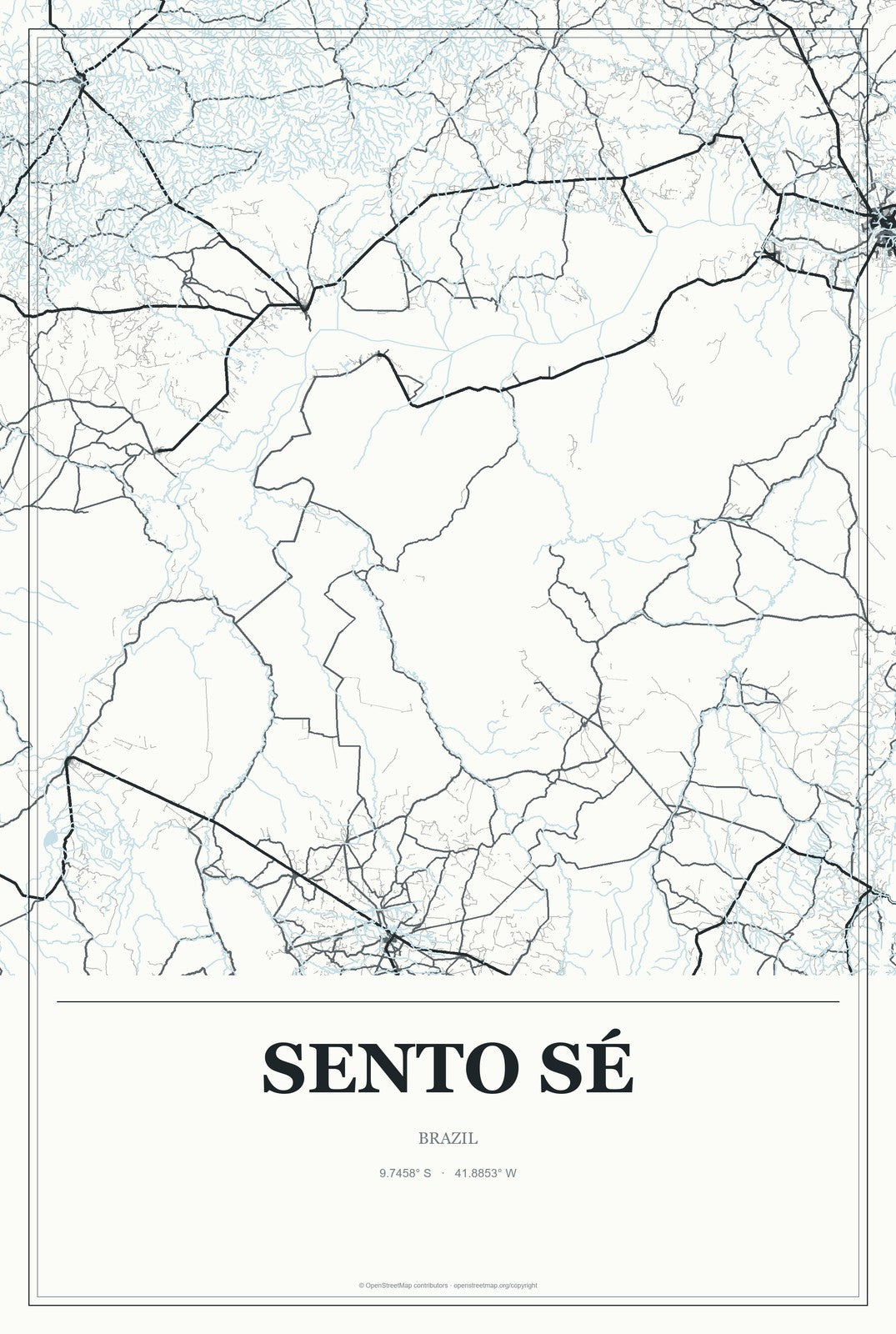 Sento Sé, Brazil City Map Aluminum Sign in Gallery Air style