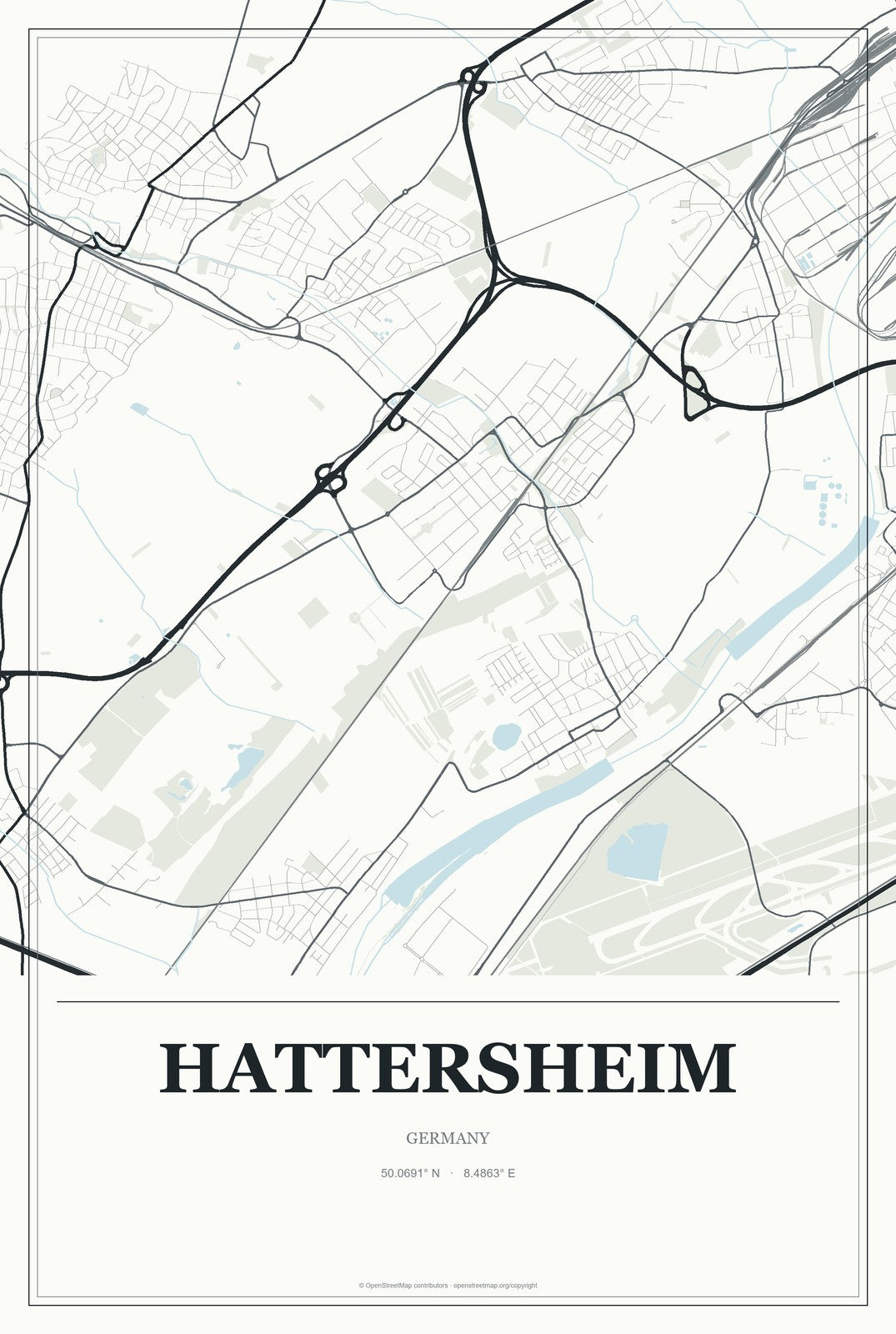 Hattersheim, Germany City Map Aluminum Sign in Gallery Air style