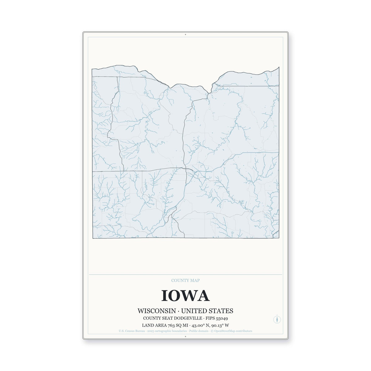 Iowa County, Wisconsin Map Aluminum Sign in Gallery Air style