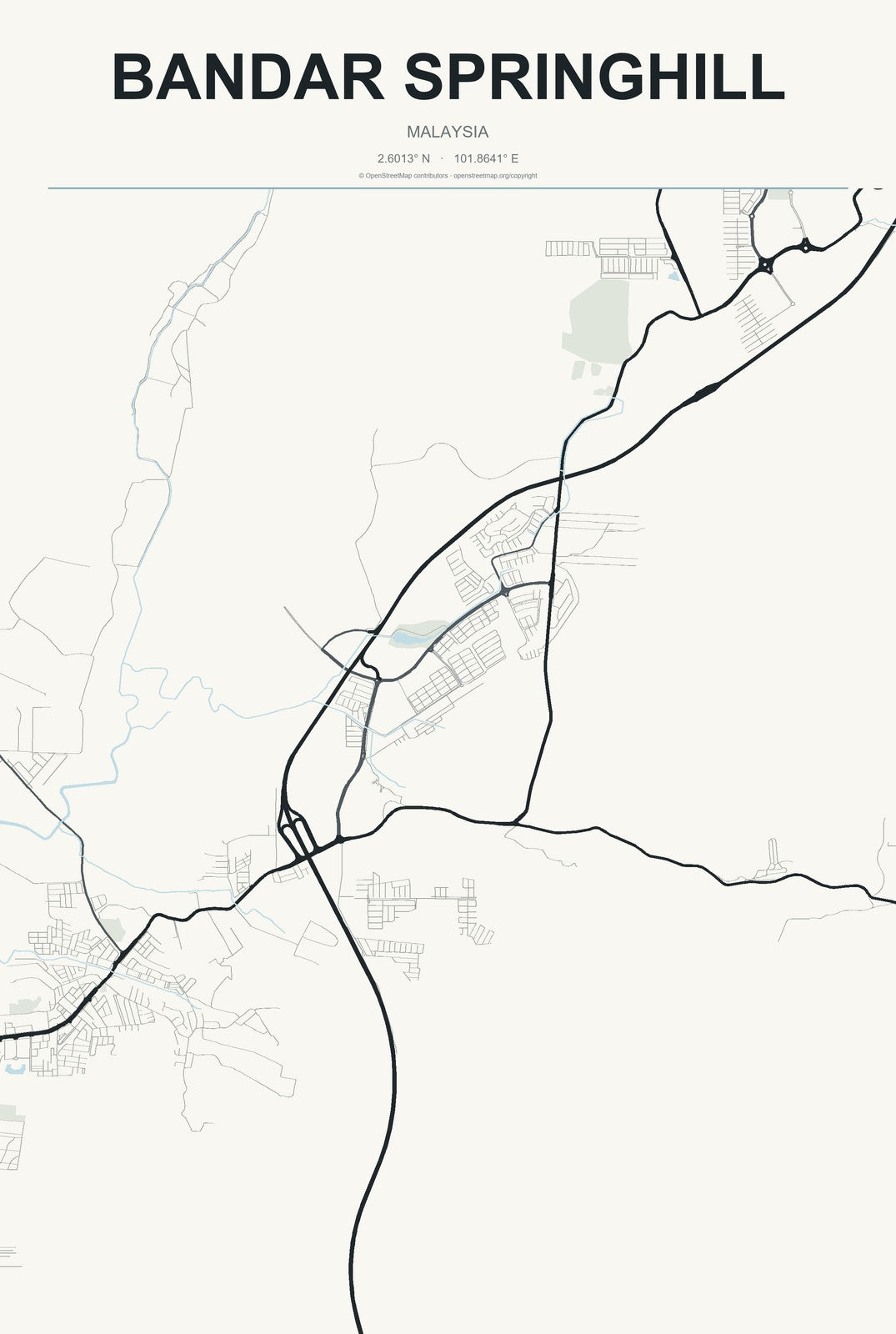 Bandar Springhill, Malaysia City Map Aluminum Sign in Headline Atlas style