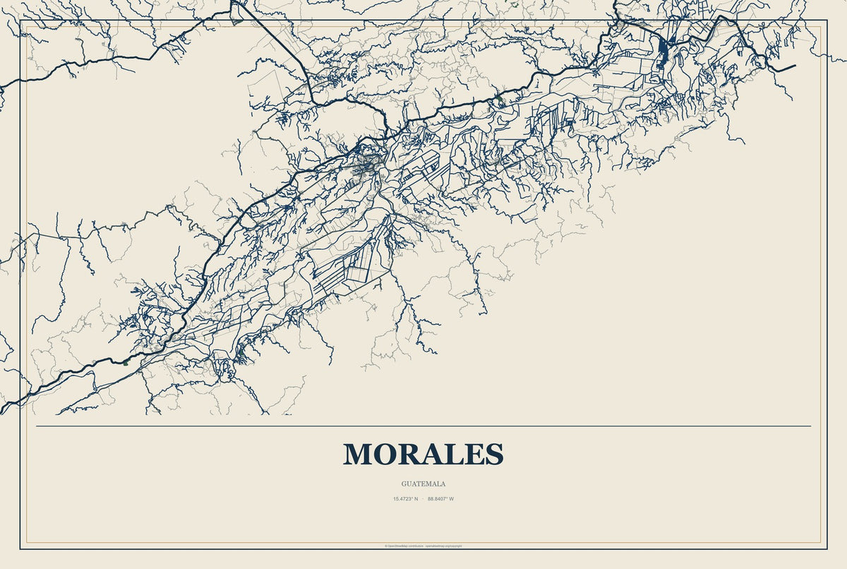 Morales, Guatemala City Map Aluminum Sign in Coastal Cutout style