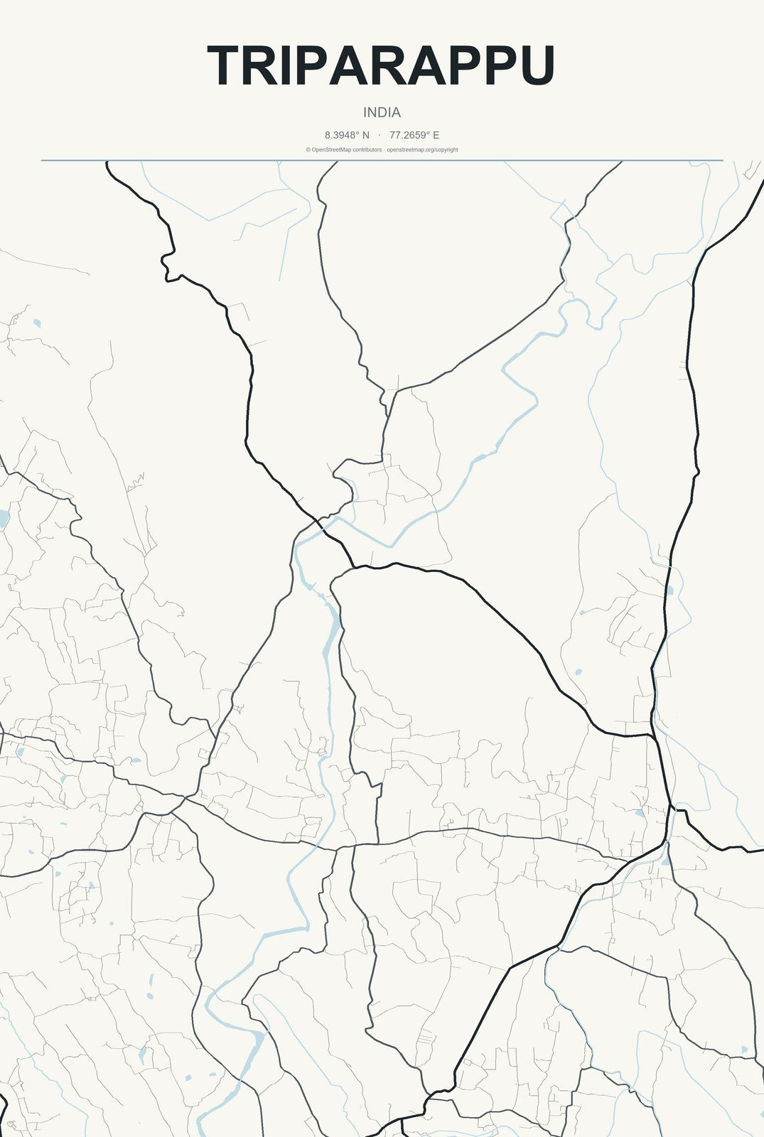Triparappu, India City Map Aluminum Sign in Headline Atlas style