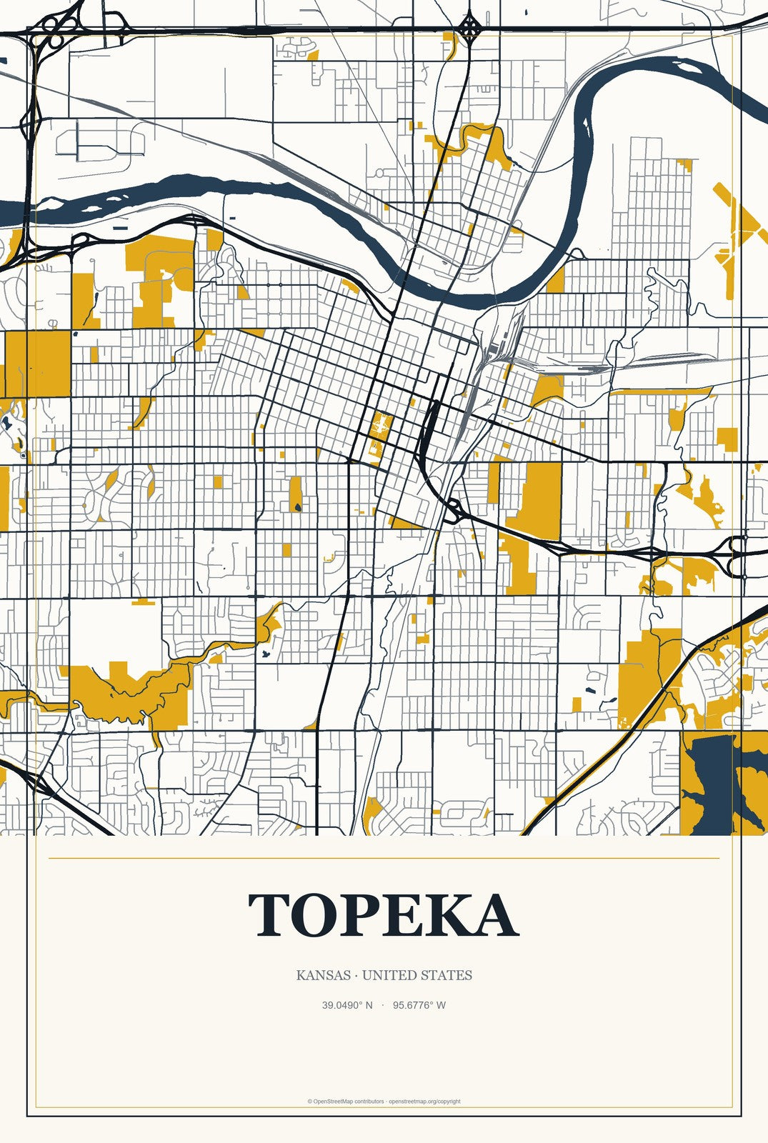 Topeka, Kansas City Map Aluminum Sign in Citrine Modern style
