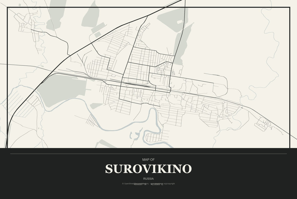 Surovikino, Russia City Map Aluminum Sign in Museum Plaque style