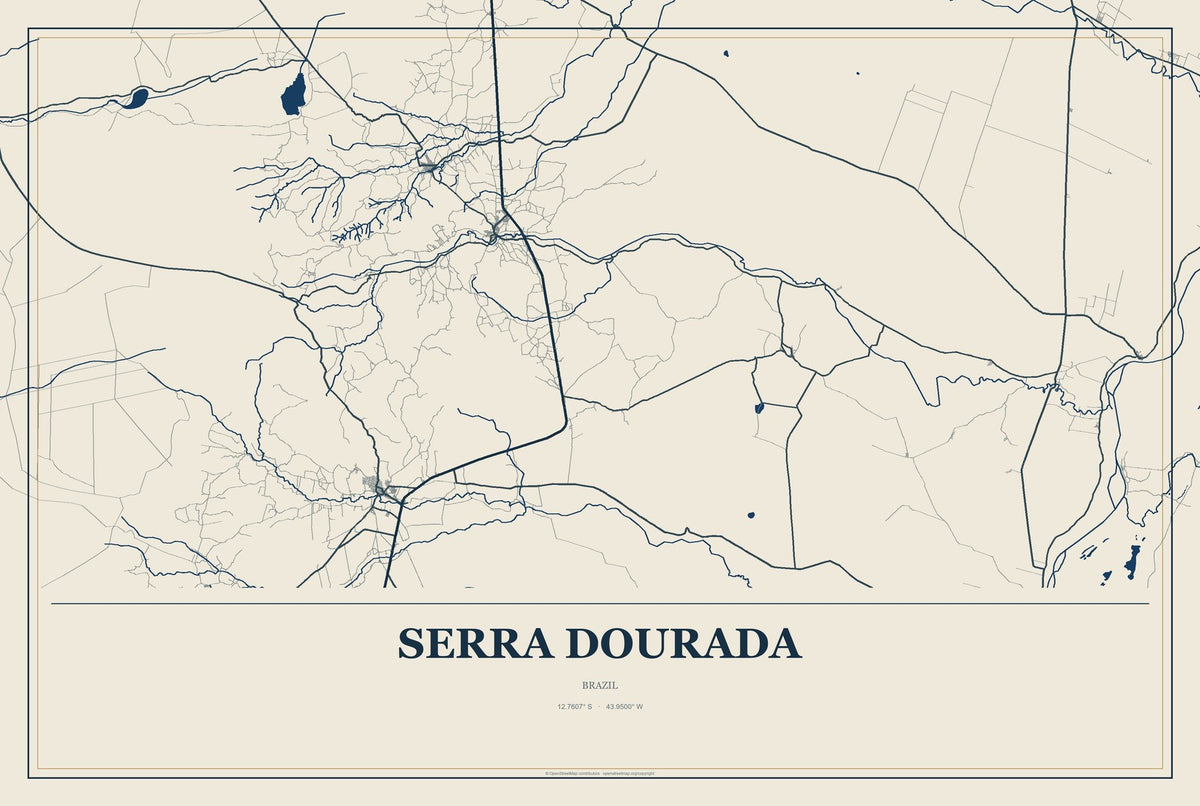 Serra Dourada, Brazil City Map Aluminum Sign in Coastal Cutout style