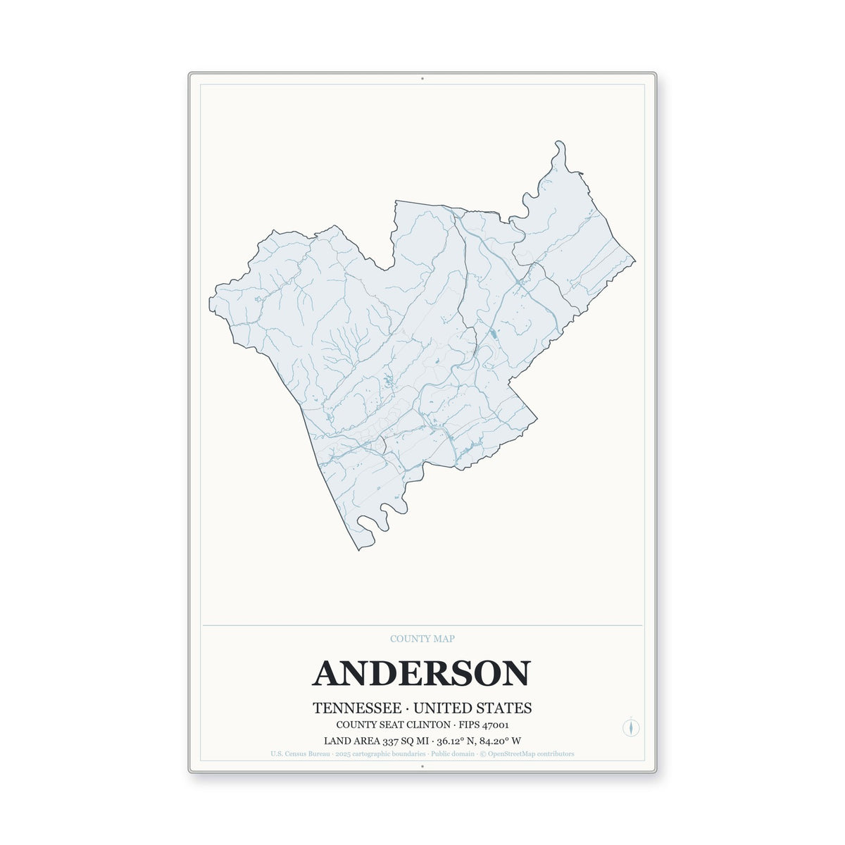 Anderson County, Tennessee Map Aluminum Sign in Gallery Air style
