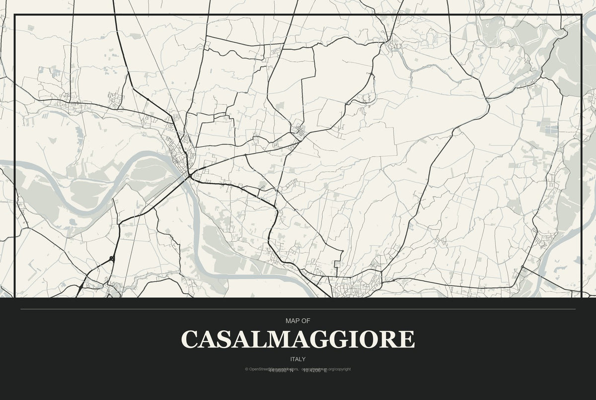 Casalmaggiore, Italy City Map Aluminum Sign in Museum Plaque style