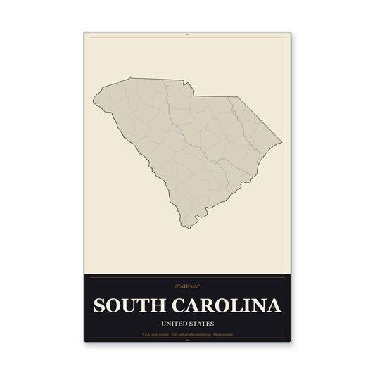 South Carolina state map aluminum sign in Museum Plaque style