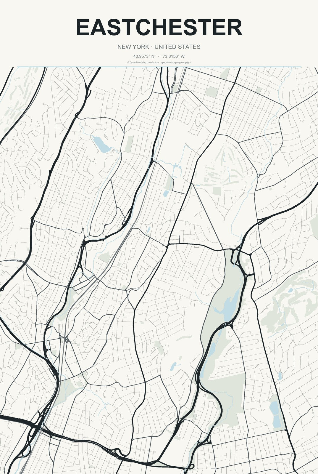 Eastchester, New York City Map Aluminum Sign in Headline Atlas style
