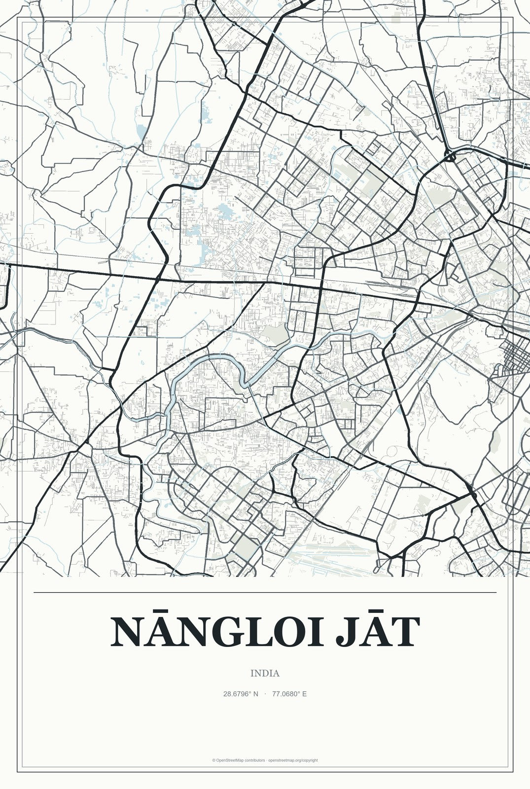 Nāngloi Jāt, India City Map Aluminum Sign in Gallery Air style