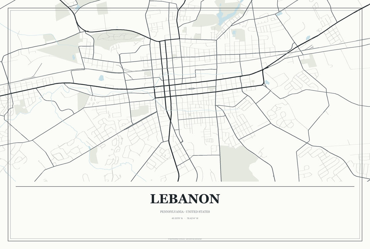 Lebanon, Pennsylvania City Map Aluminum Sign in Gallery Air style