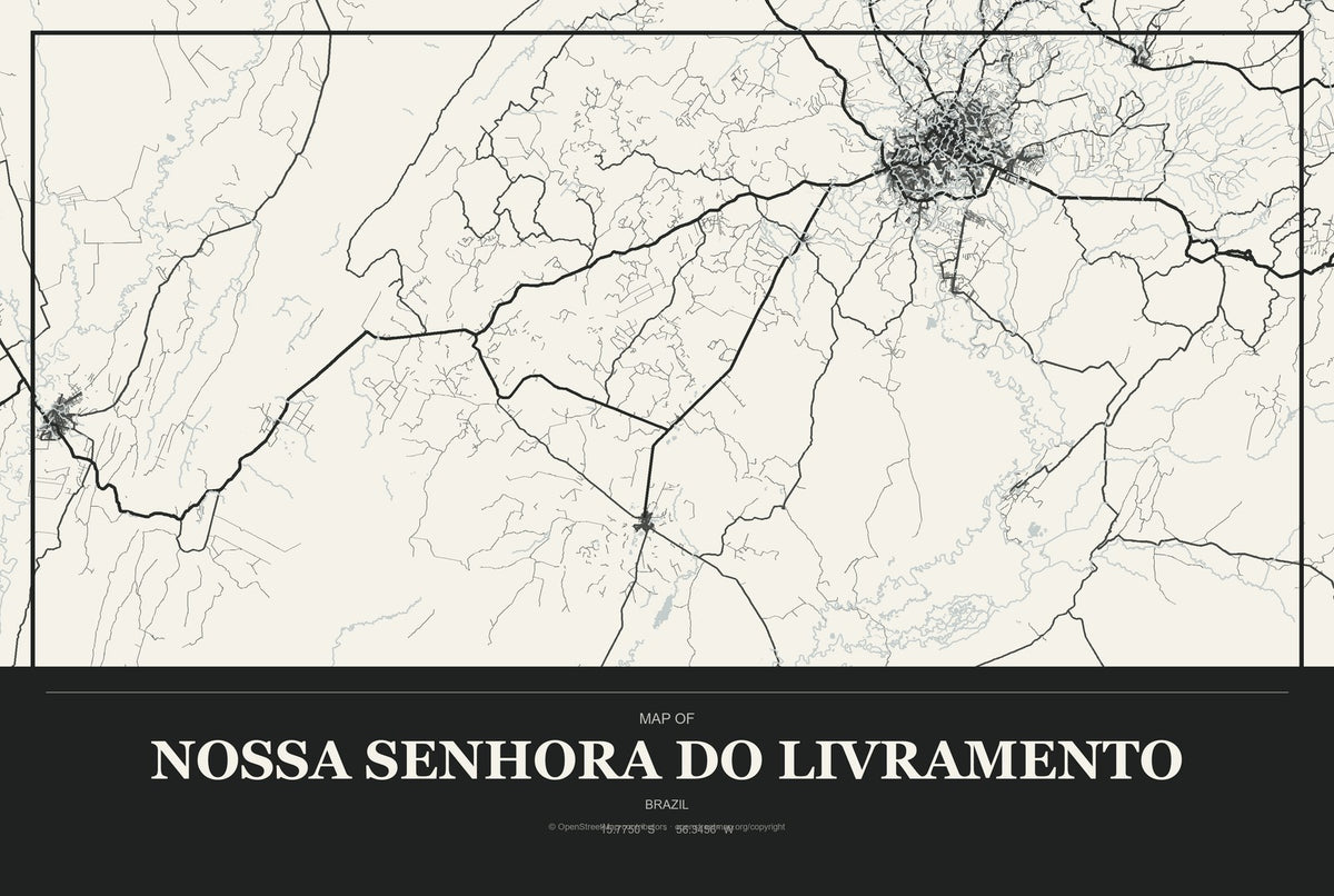 Nossa Senhora do Livramento, Brazil City Map Aluminum Sign in Museum Plaque style