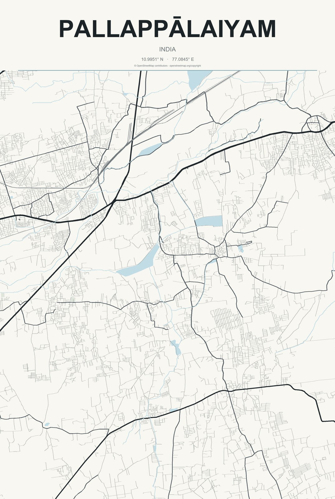 Pallappālaiyam, India City Map Aluminum Sign in Headline Atlas style