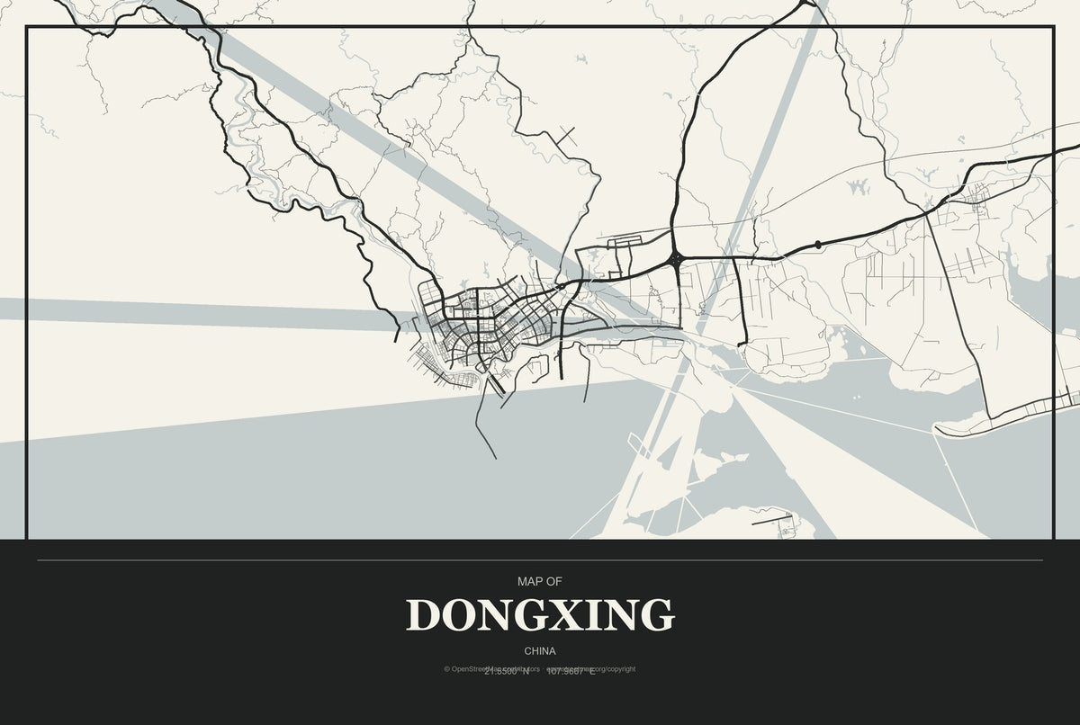 Dongxing, China City Map Aluminum Sign in Museum Plaque style