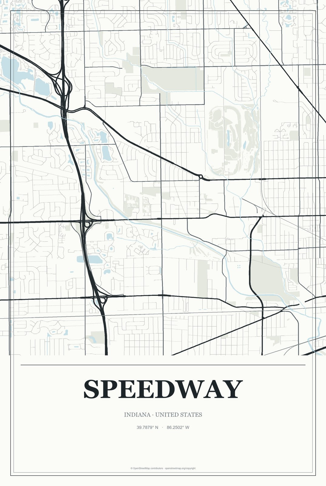 Speedway, Indiana City Map Aluminum Sign in Gallery Air style
