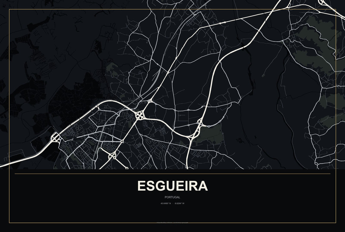 Esgueira, Portugal City Map Aluminum Sign in Metropolitan Noir style