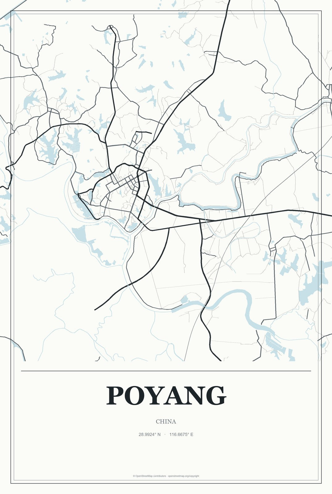 Poyang, China City Map Aluminum Sign in Gallery Air style