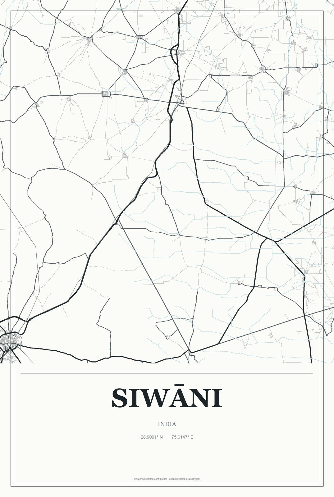 Siwāni, India City Map Aluminum Sign in Gallery Air style