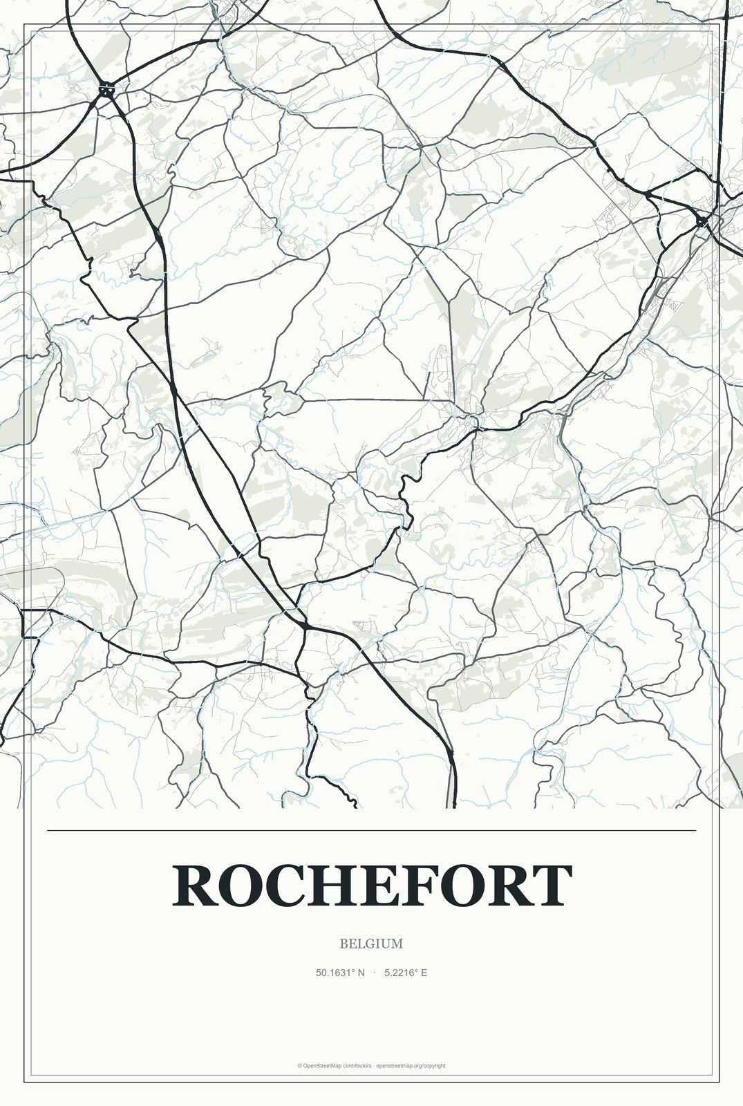 Rochefort, Belgium City Map Aluminum Sign in Gallery Air style