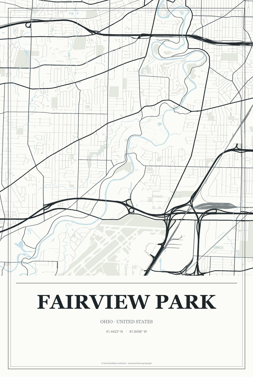 Fairview Park, Ohio City Map Aluminum Sign in Gallery Air style