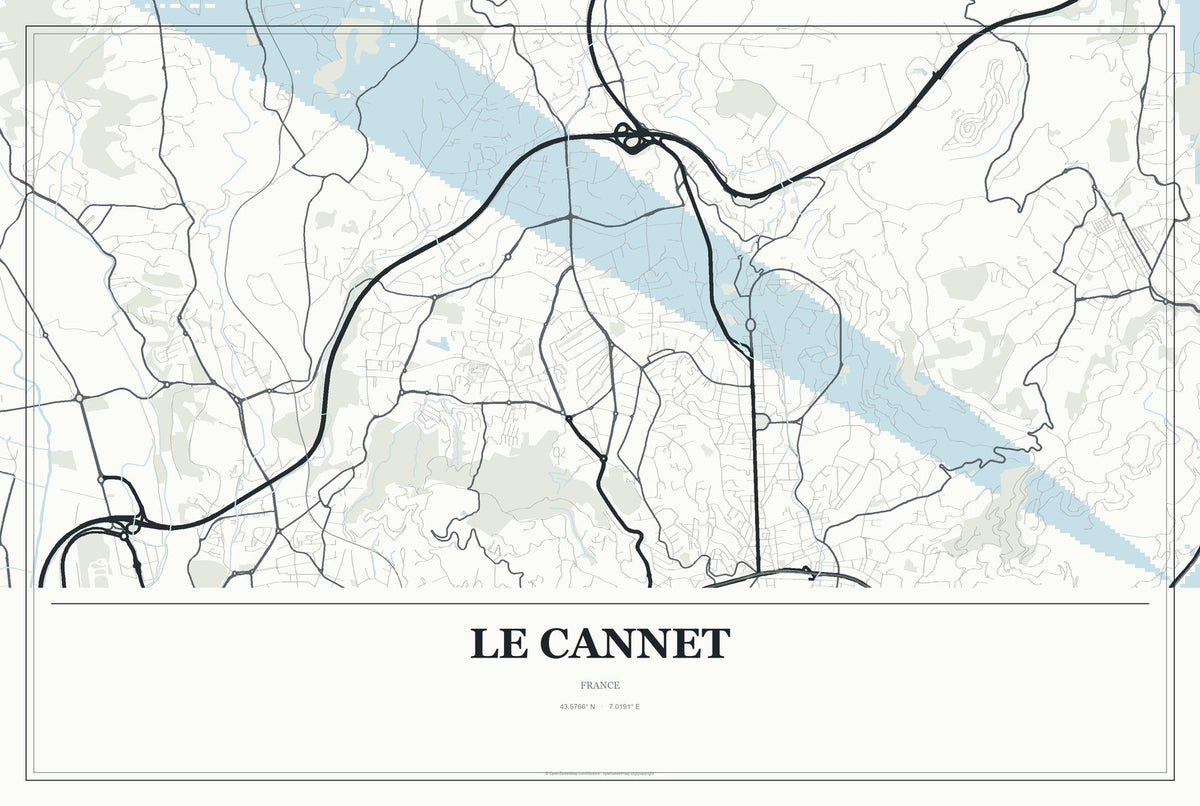 Le Cannet, France City Map Aluminum Sign in Gallery Air style