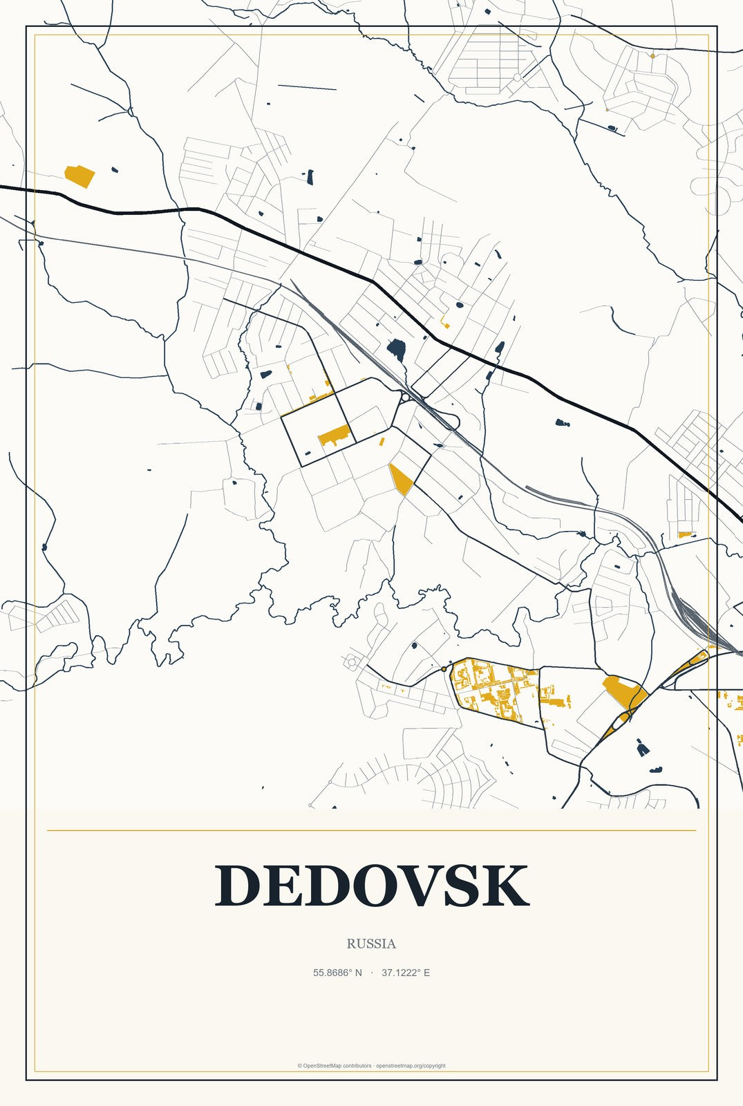 Dedovsk, Russia City Map Aluminum Sign in Citrine Modern style