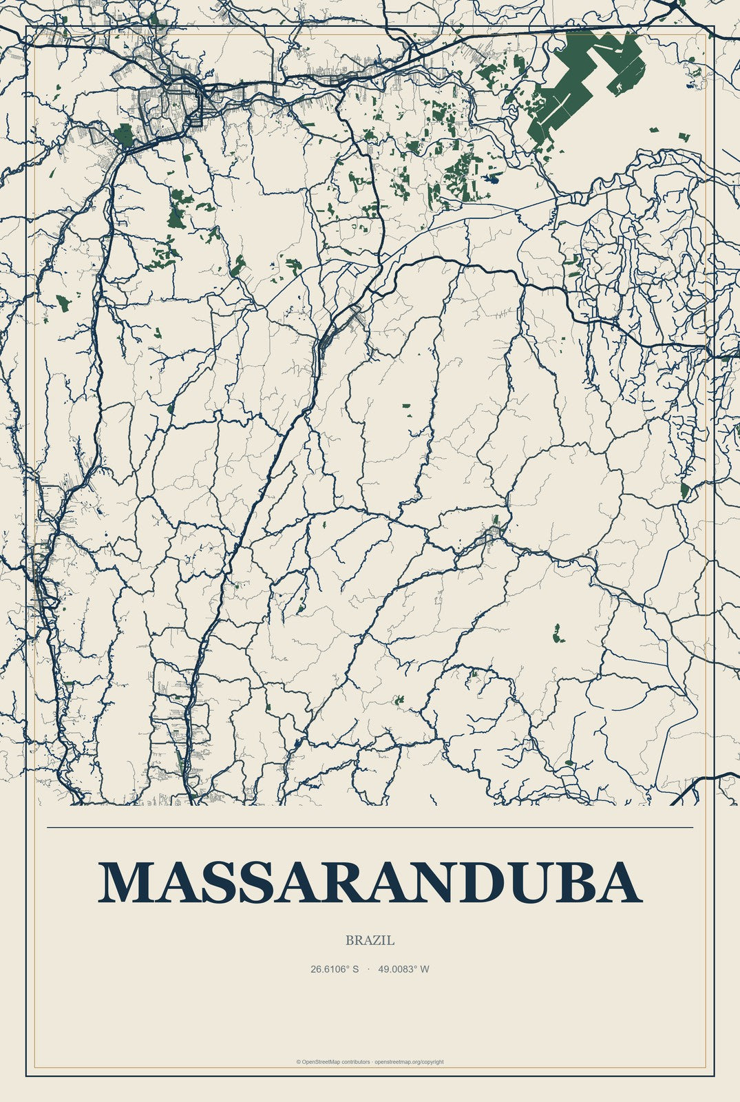 Massaranduba, Santa Catarina, Brazil City Map Aluminum Sign in Coastal Cutout style