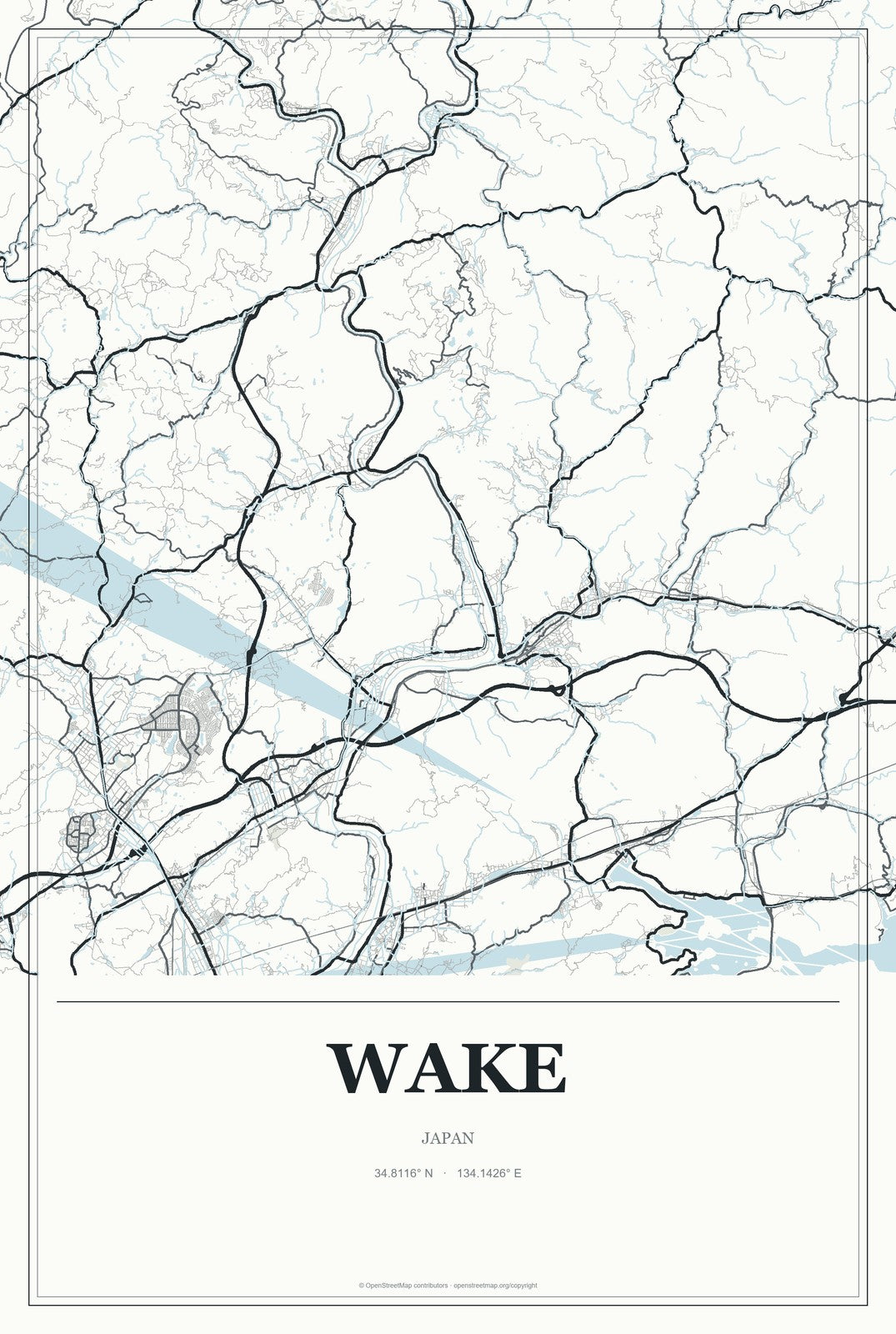Wake, Japan City Map Aluminum Sign in Gallery Air style