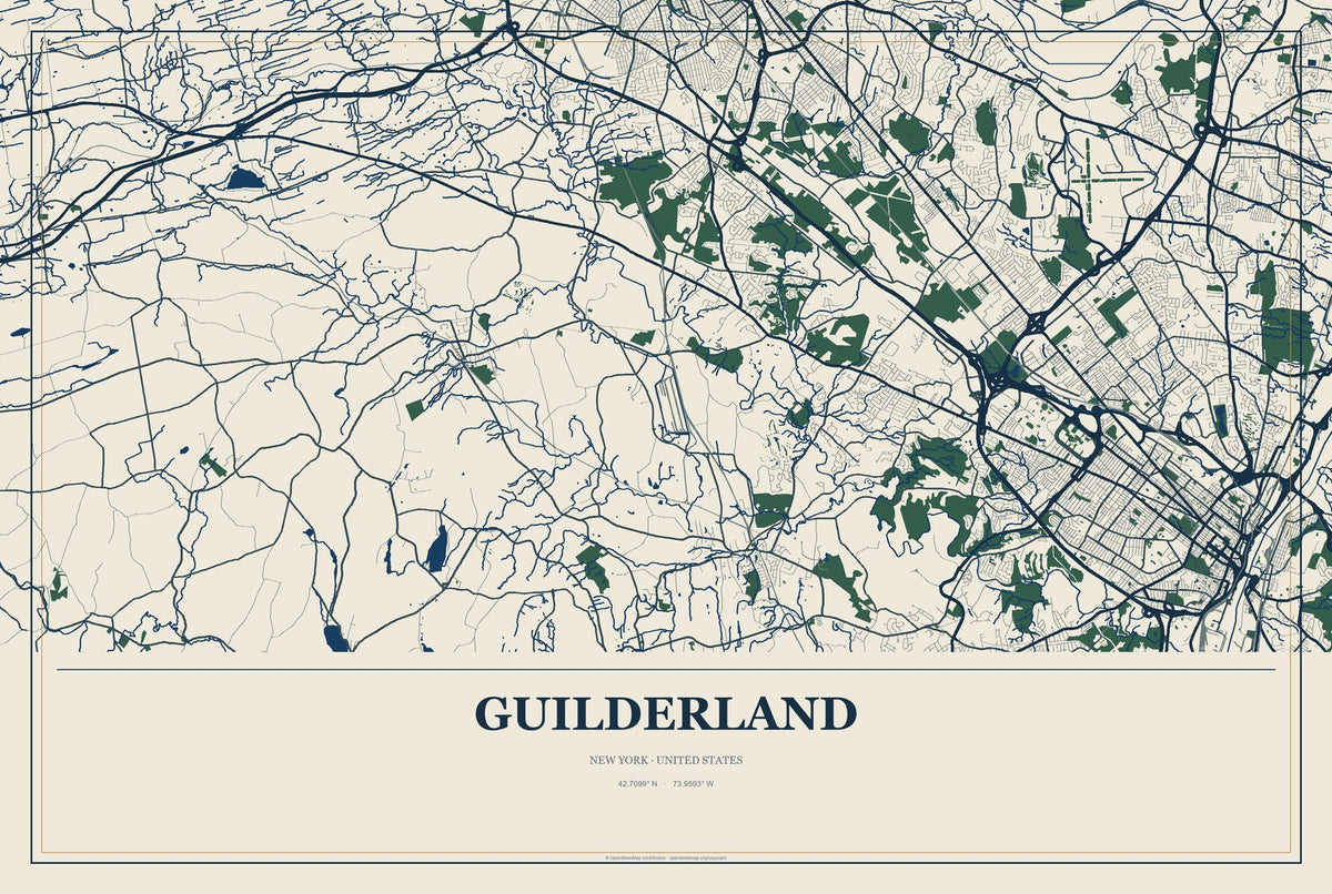 Guilderland, New York City Map Aluminum Sign in Coastal Cutout style