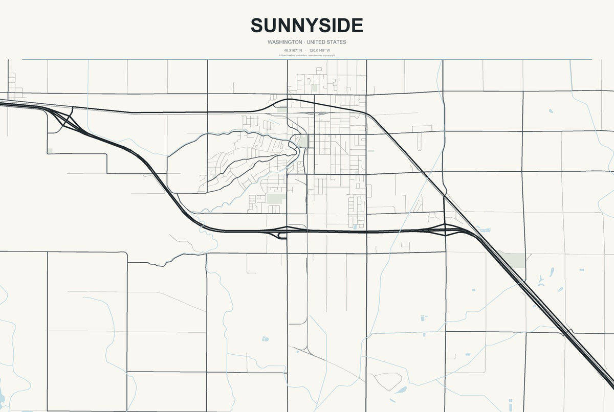 Sunnyside, Washington City Map Aluminum Sign in Headline Atlas style