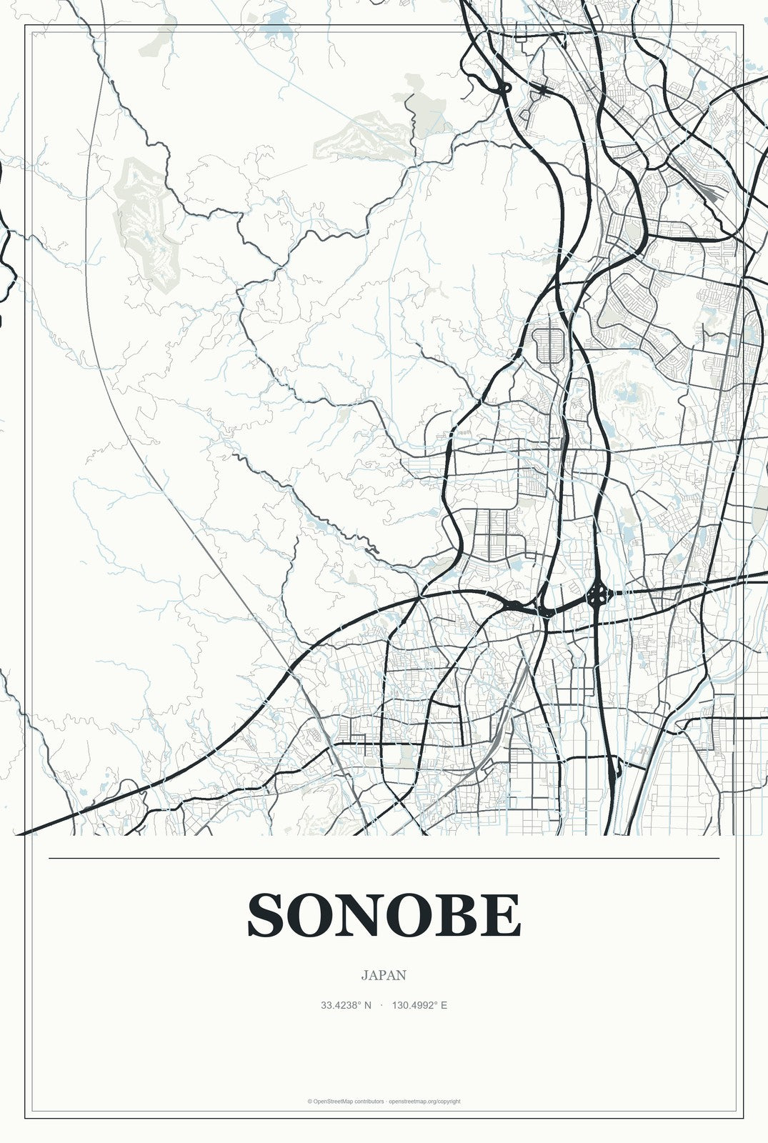 Sonobe, Japan City Map Aluminum Sign in Gallery Air style
