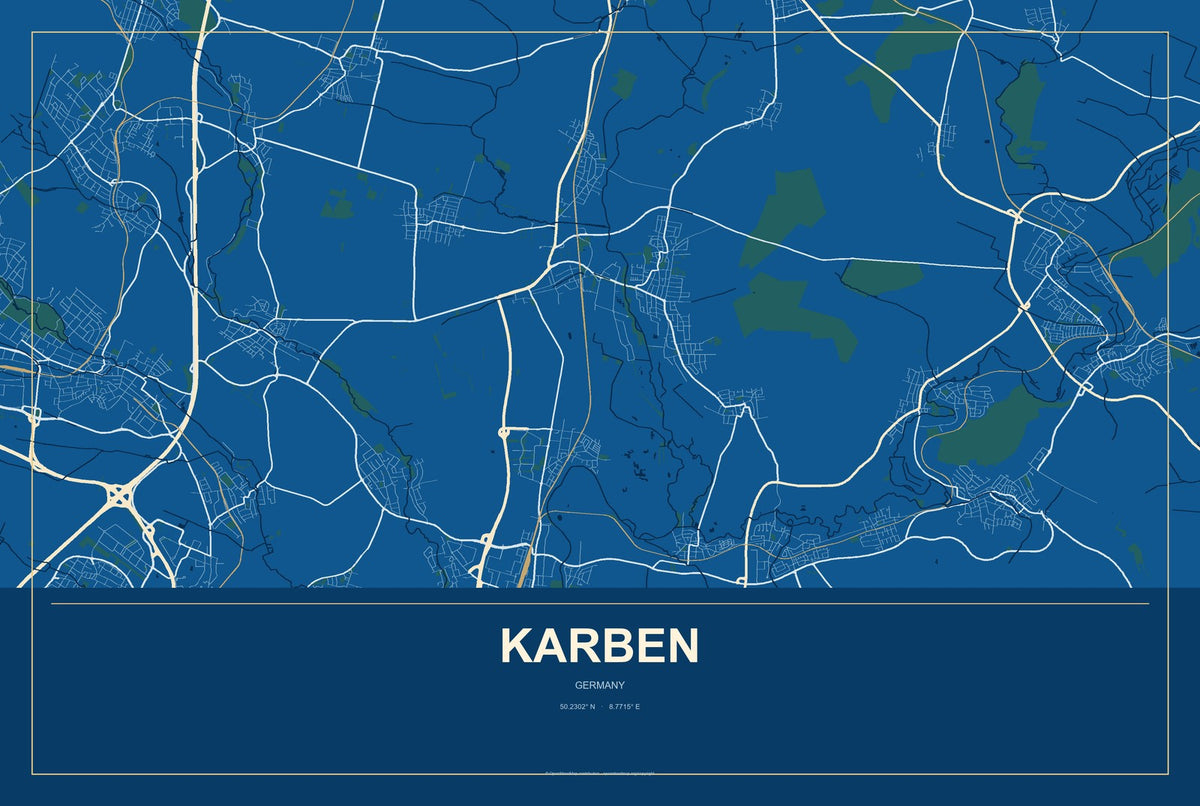 Karben, Germany City Map Aluminum Sign in Harbor Cobalt style