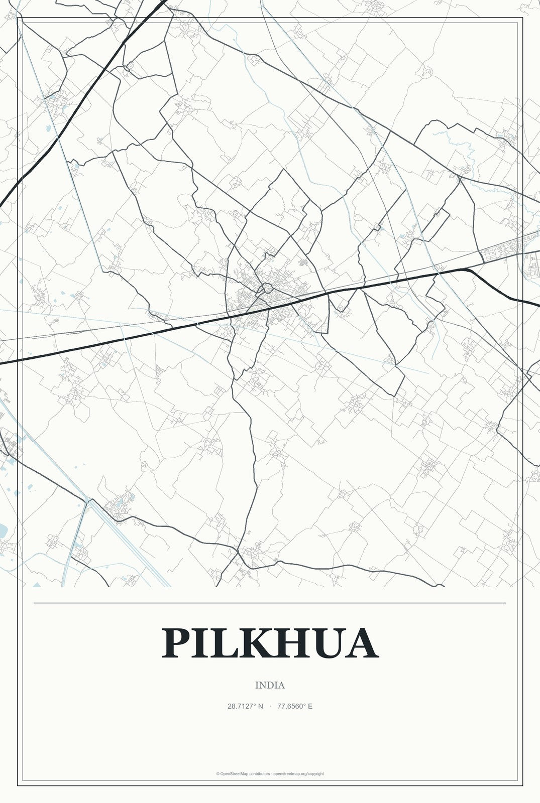 Pilkhua, India City Map Aluminum Sign in Gallery Air style