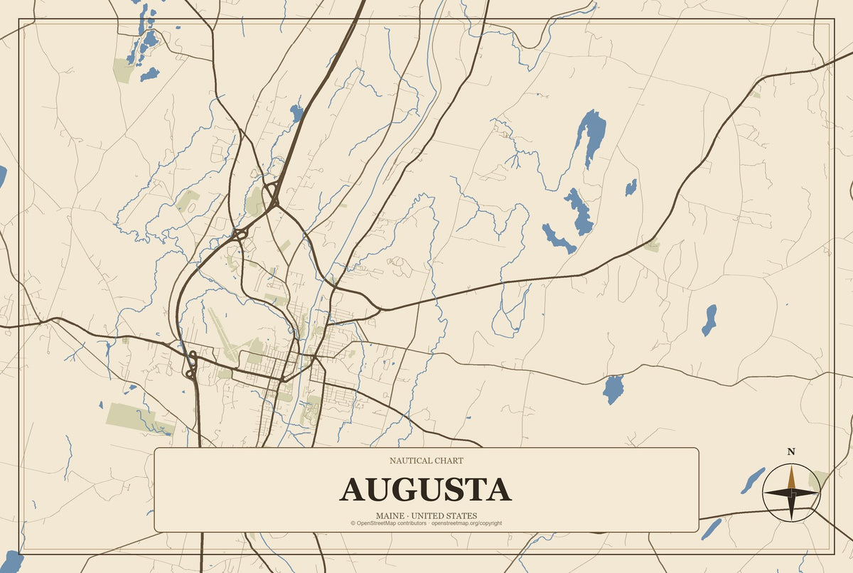 Augusta, Maine City Map Aluminum Sign in Heritage Nautical style