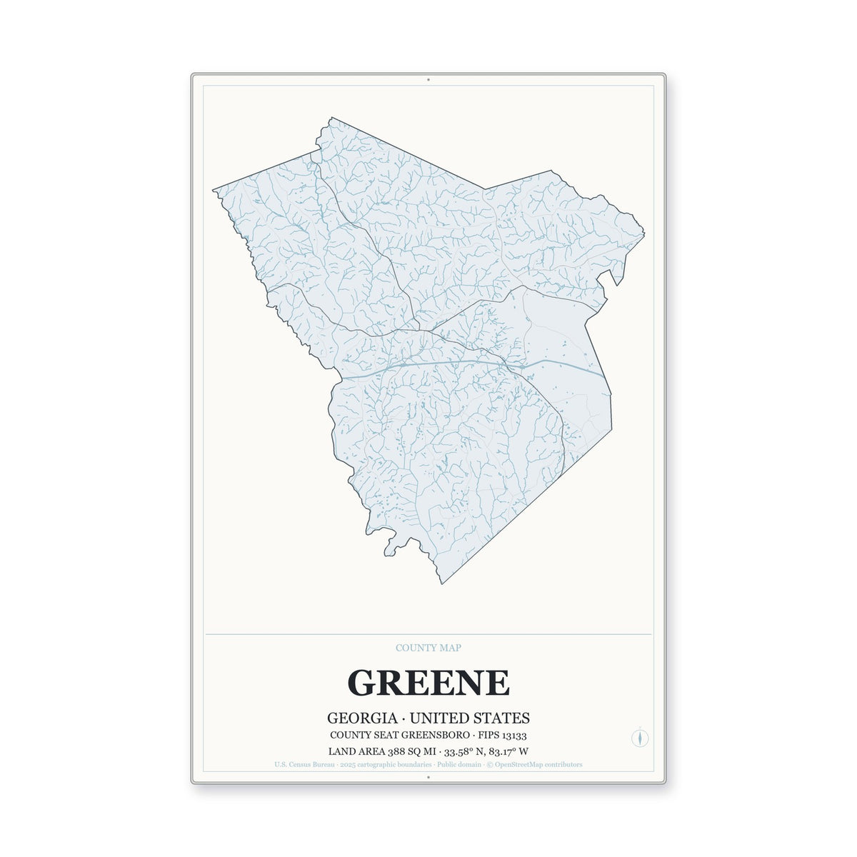 Greene County, Georgia Map Aluminum Sign in Gallery Air style