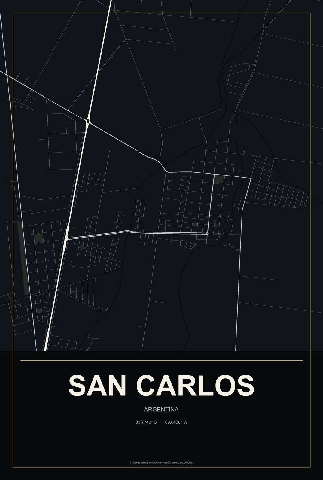 San Carlos, Argentina City Map Aluminum Sign in Metropolitan Noir style