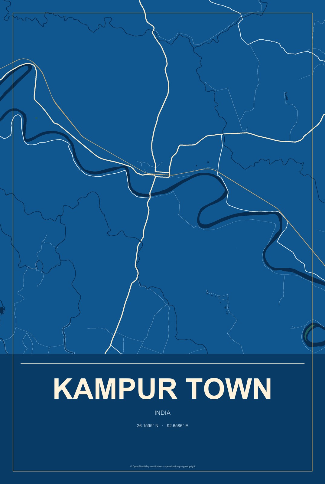 Kampur Town, India City Map Aluminum Sign in Harbor Cobalt style