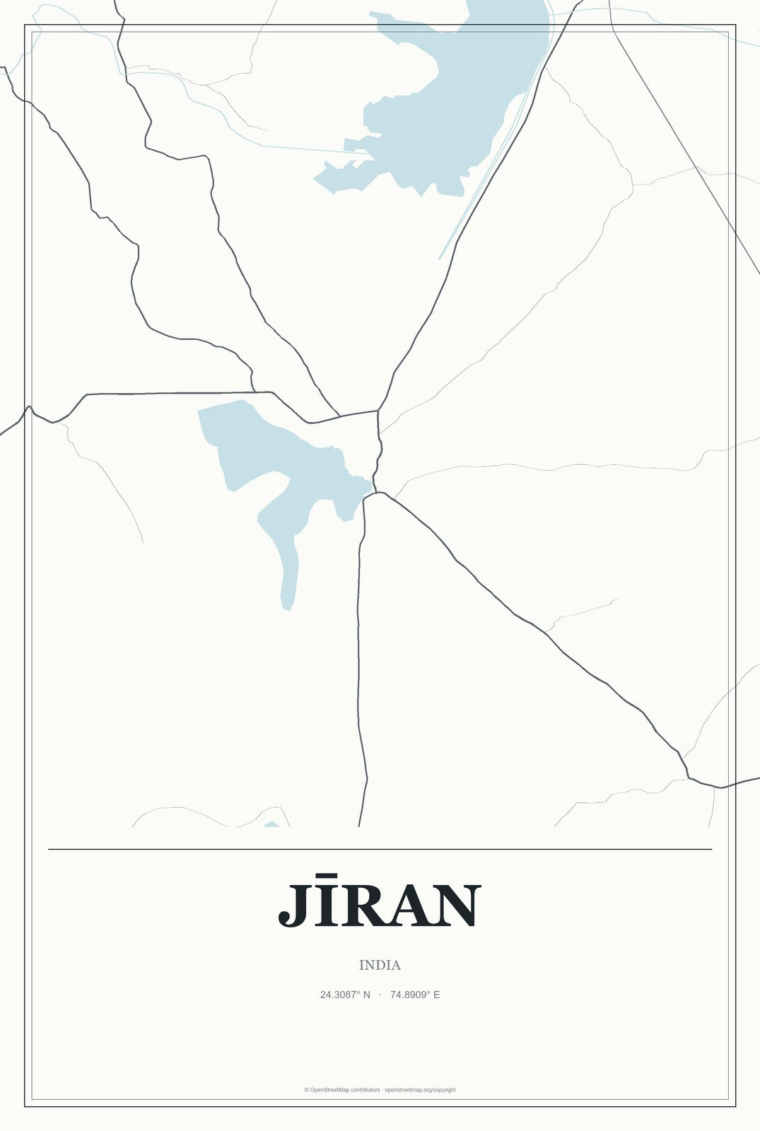 Jīran, India City Map Aluminum Sign in Gallery Air style