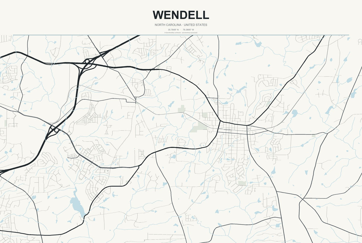 Wendell, North Carolina City Map Aluminum Sign in Headline Atlas style