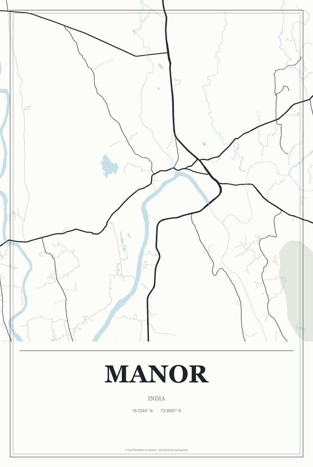 Manor, India City Map Aluminum Sign in Gallery Air style