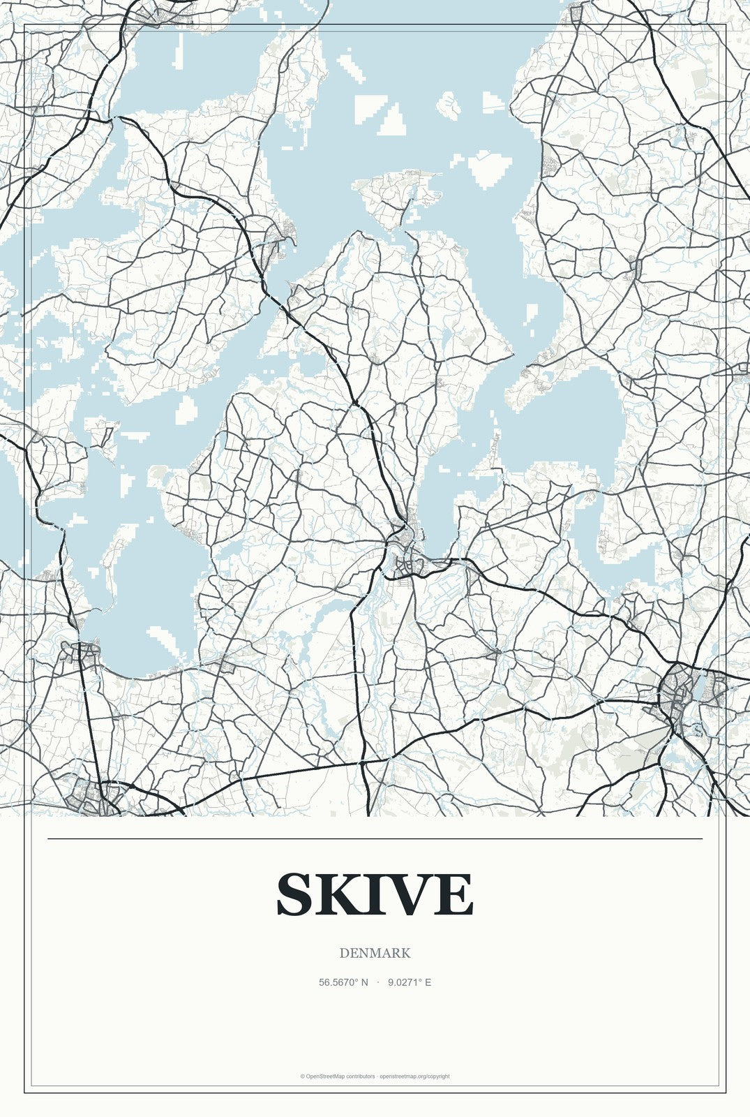 Skive, Denmark City Map Aluminum Sign in Gallery Air style